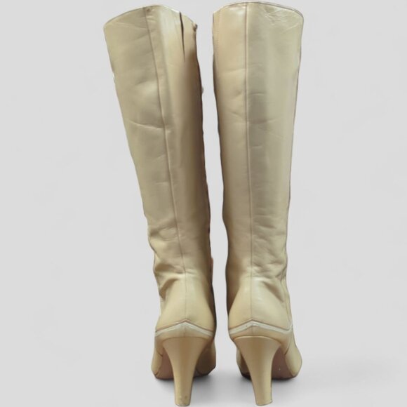 ANTONIO MELANI Women 8 Knee High RARE Camel Leather Boots 70's style Vintage - Picture 8 of 15